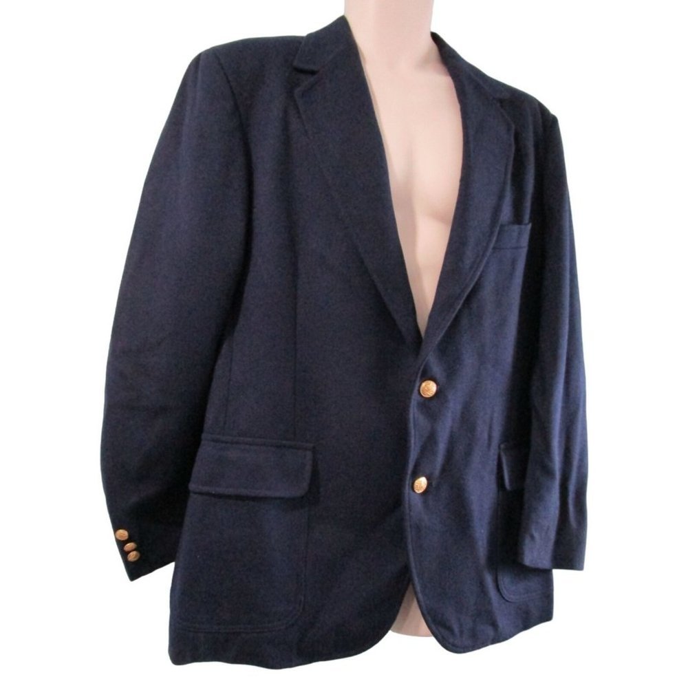 Pendleton Navy Blue Sport Coat Mens 44 Fancy GoldTtone Buttons Vintage 80s EUC